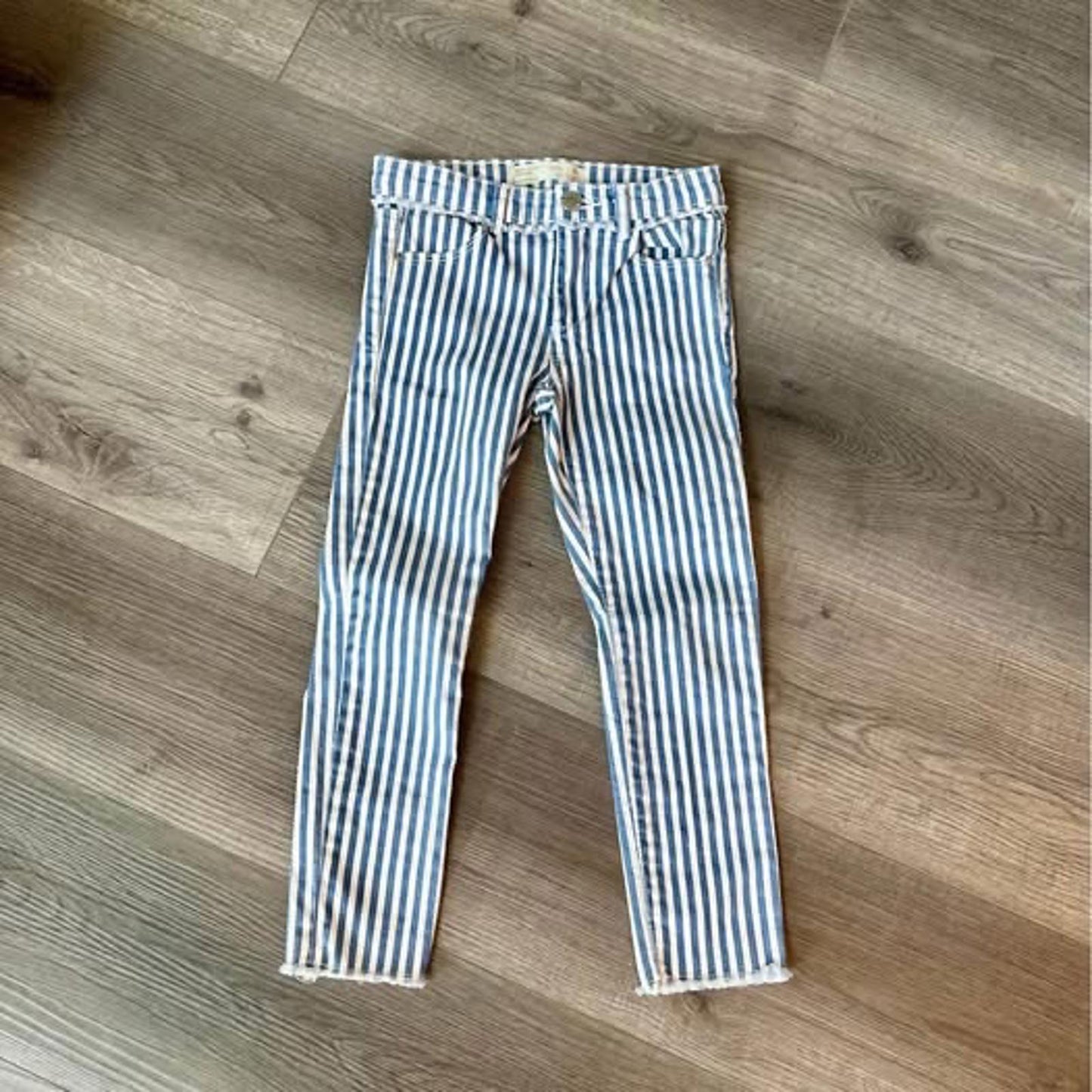 Zara Kids girls white & blue striped denim jeans size 6