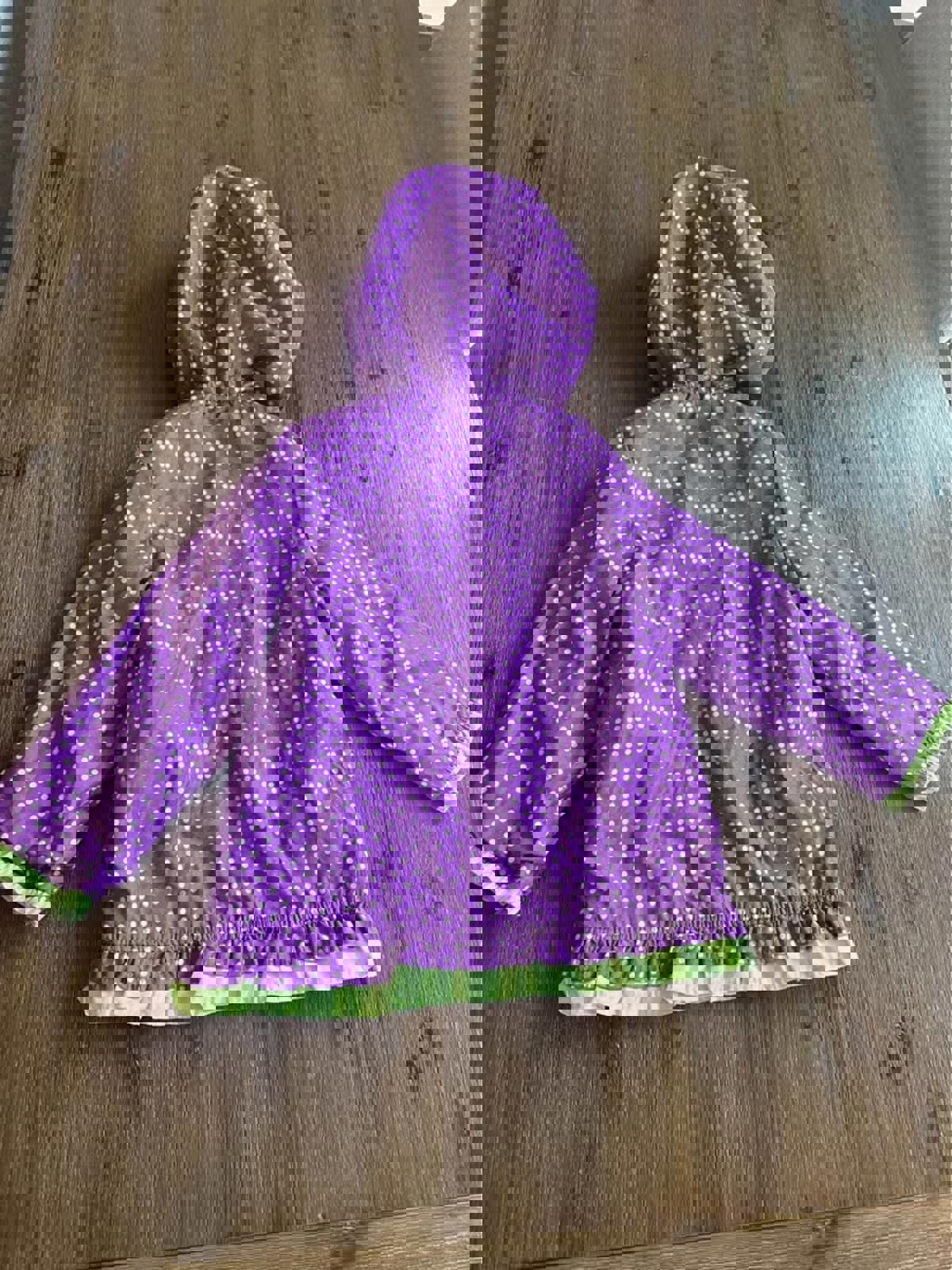 Purple & green polka dot rain jacket with flowers size 6