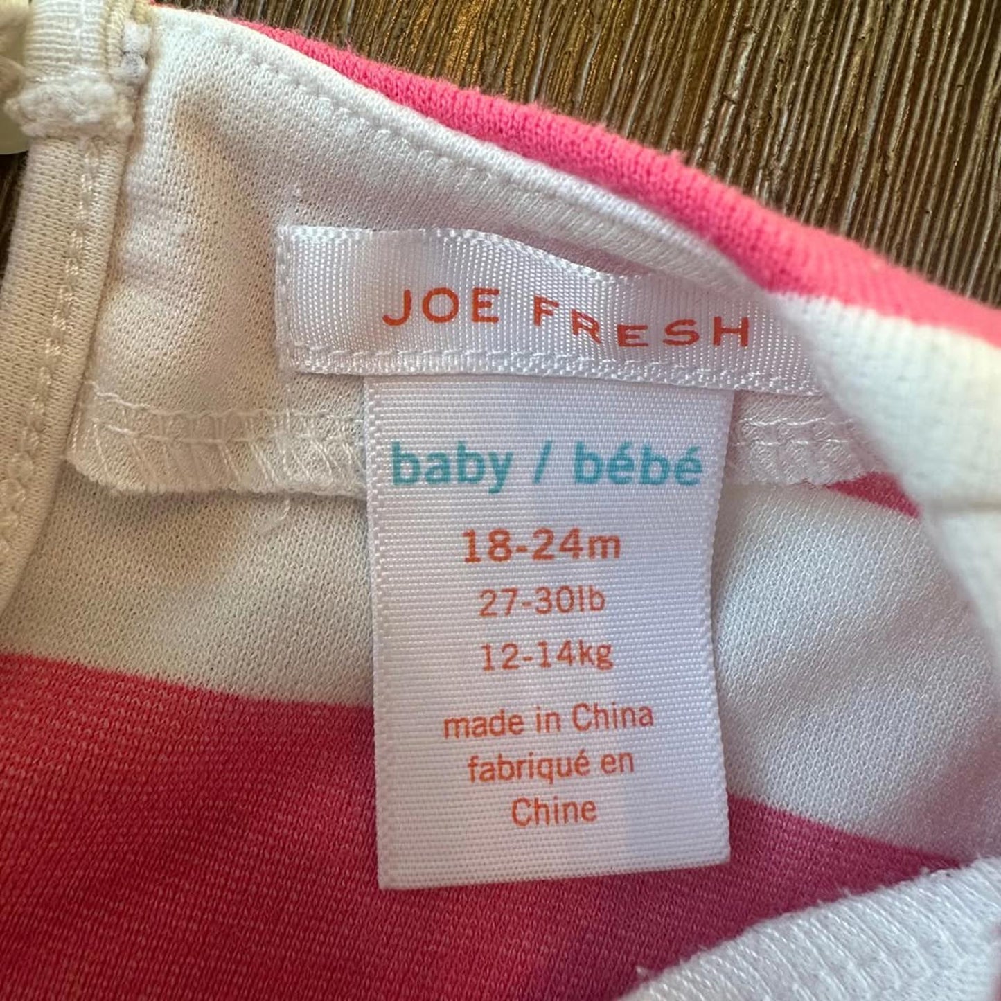 Pink & white striped baby dress size 18-24 months