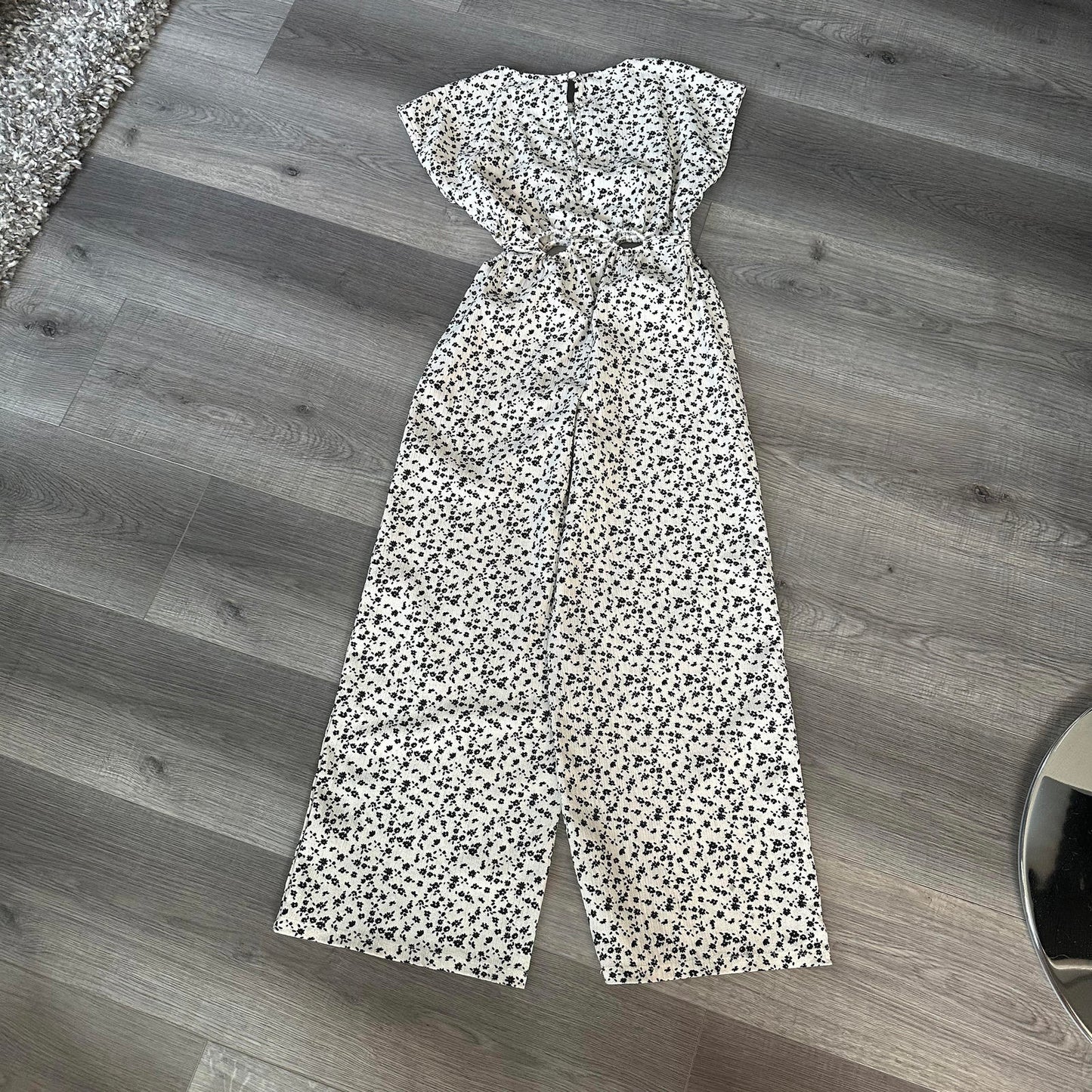 Zara girls kids cream & black jumpsuit with cutouts size 10
