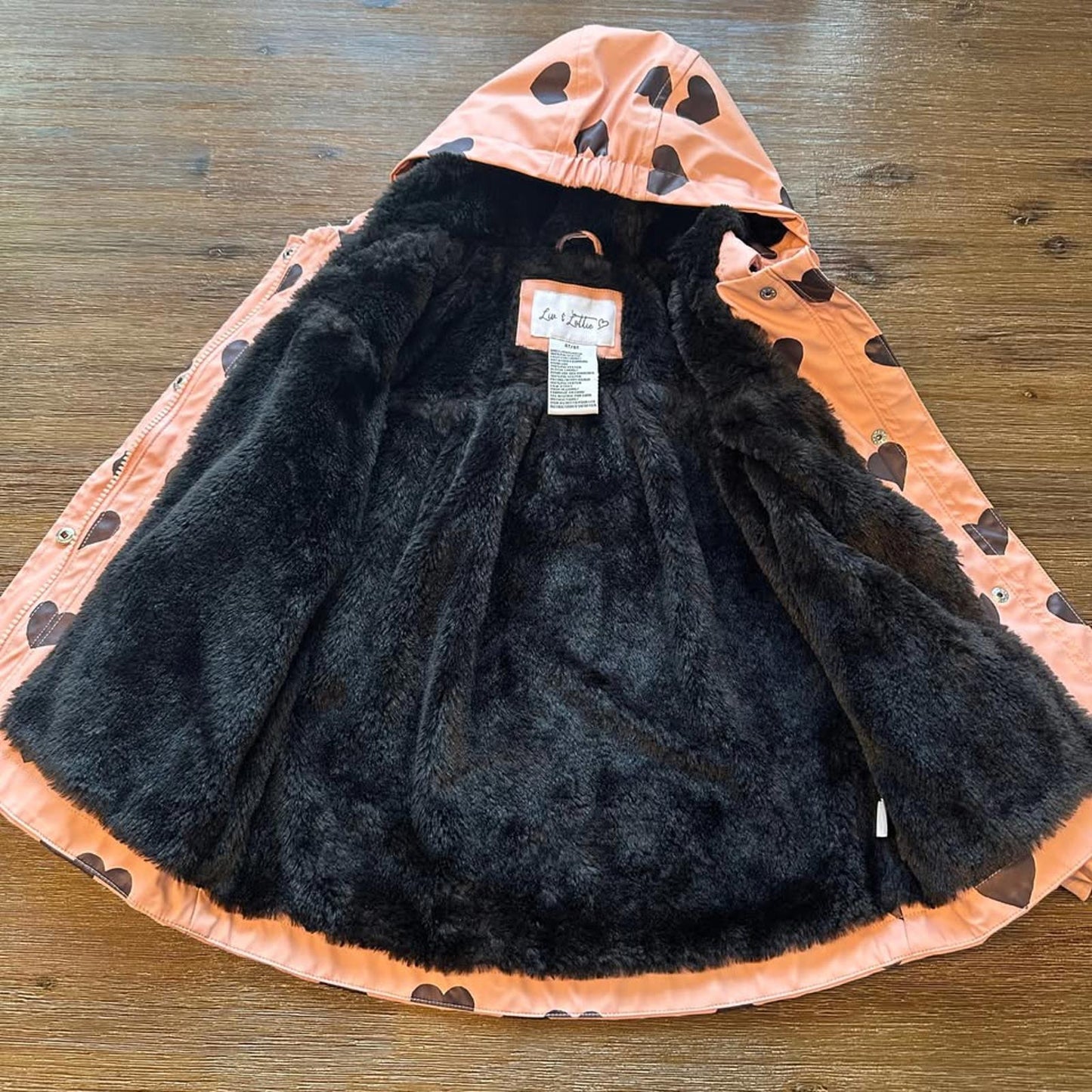 Liv & Lottie toddler pink heart print jacket with faux fur lining size 4T